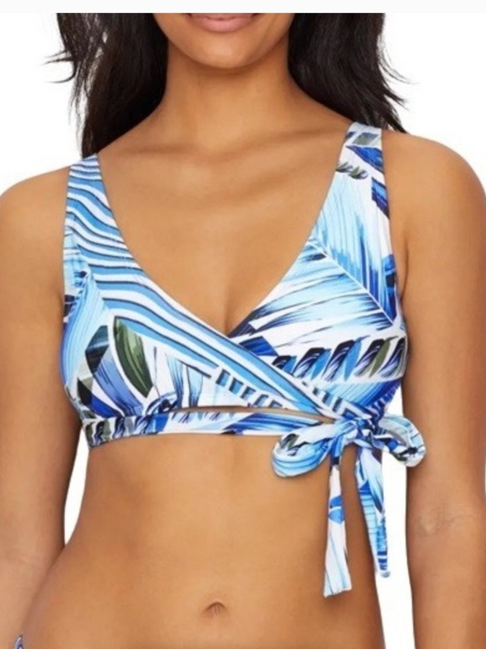 La Blanca Blue and White Tropical Wrap Bikini Top Size 6 New